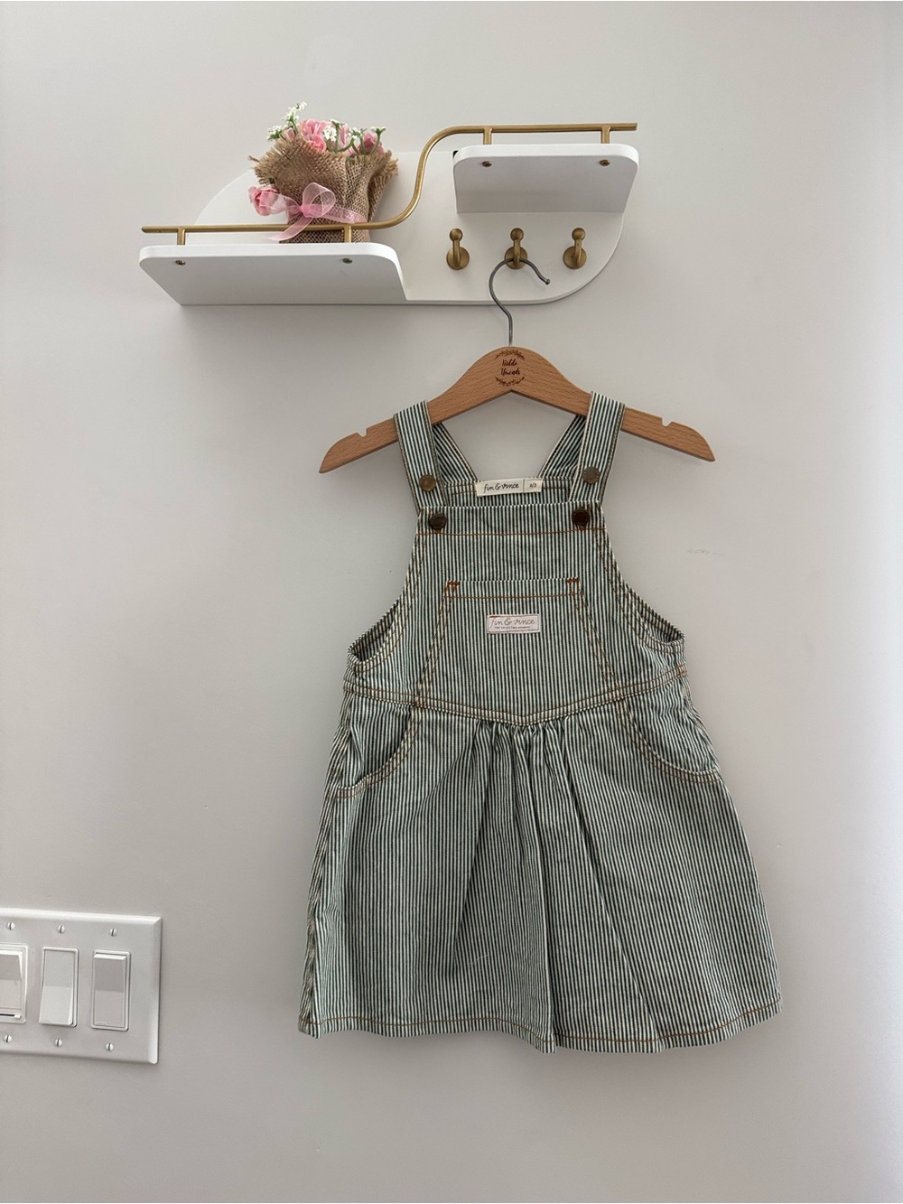Unisex Green Striped Overall Dress with Front Pocket